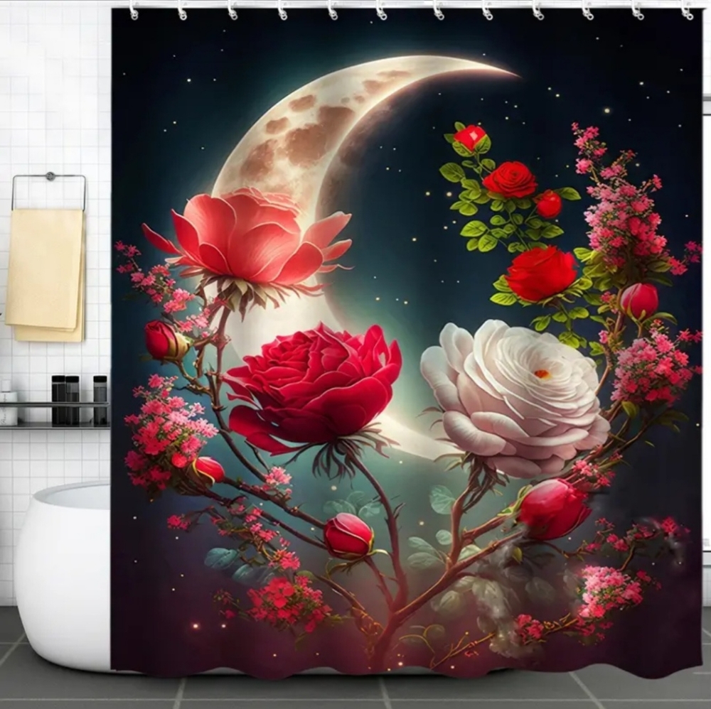 HOME GOODS "ROSES IN THE MOONLIGHT FABRIC SHOWER CURTAIN NWT